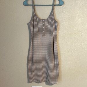 Thread & Supply Taupe Striped Button-Down detail Dress